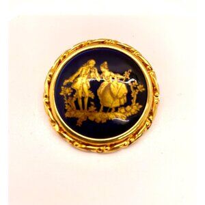 Vintage Limoges "The Proposal" Brooch – Cobalt Blue & Gold Courting Couple Pin